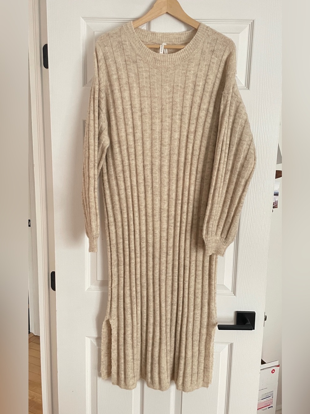 Ribbed Knit Maxi Sweater Dress - Beige